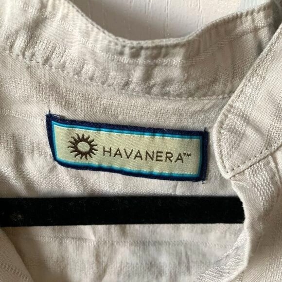 Havanera Beige Striped Long Sleeve Shirt L Ramie/Rayon - Picture 3 of 10